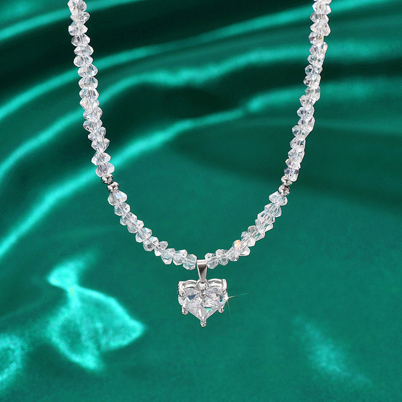 Beaded Crystal Heart Necklace for Women – Simple Dainty Fashion Jewelry