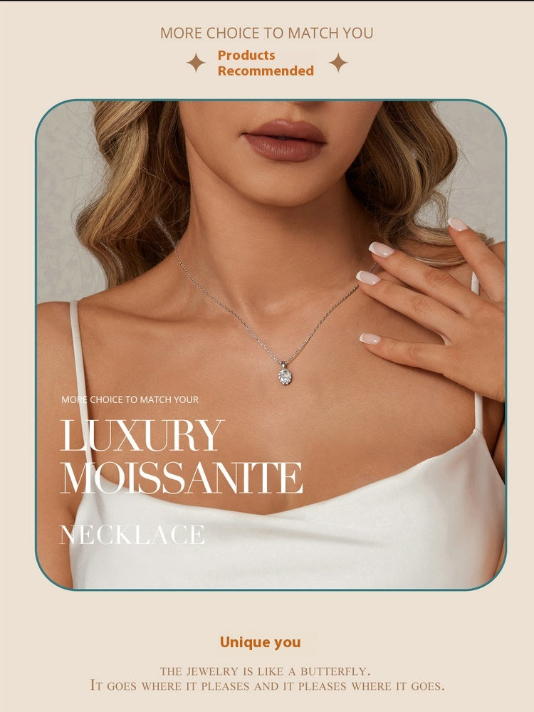 Light Luxury Drop-shaped 1 Karat Shining Moissanite Necklace S925 Sterling Silver White Gold Plated