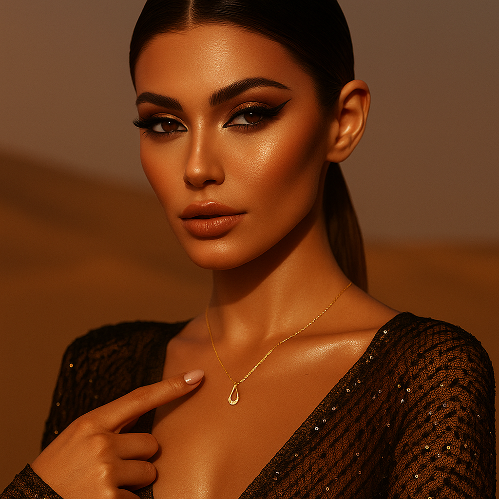 Silver Hollow Drop-Shaped Diamond-Studded Necklace