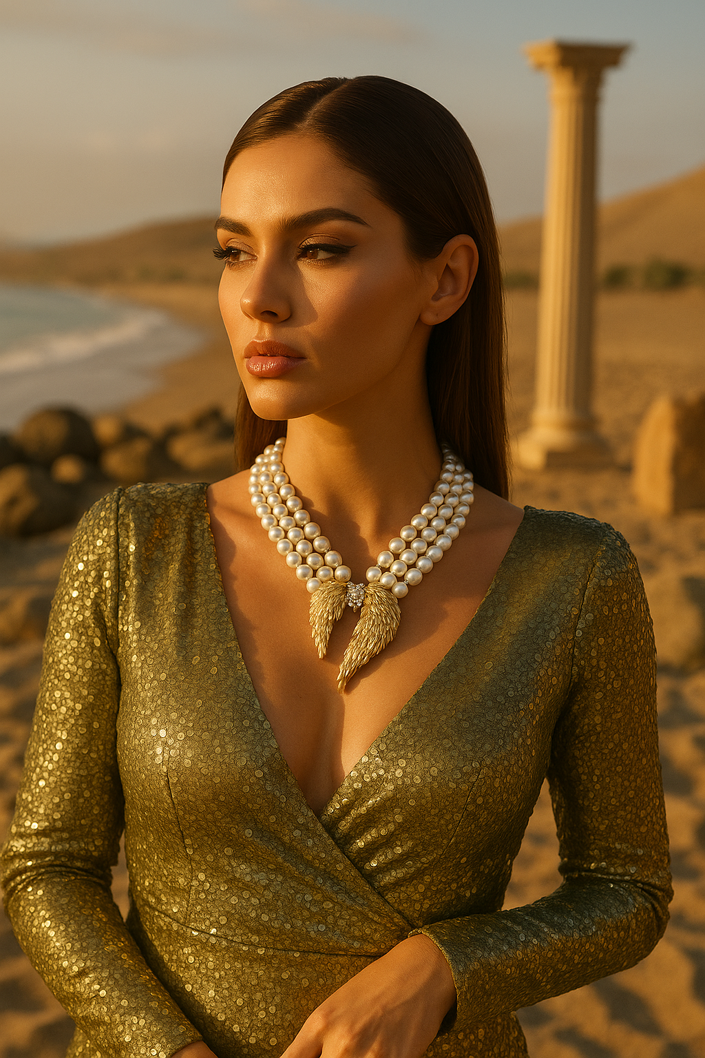 Retro Pearl Wings Multi-layer Necklace