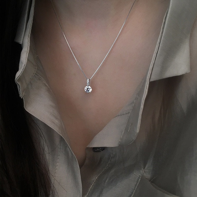 S925 Sterling Silver Solitaire Necklace for Women – Simple Luxury Jewelry