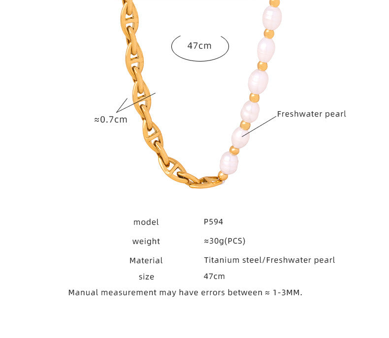 Gold Plated Pearl Necklace for Women – Titanium Steel Freshwater Jewelry