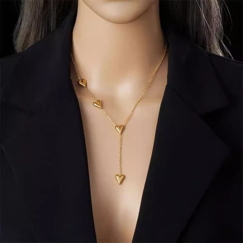 Simple Tassel Heart Necklace for Women Titanium Steel Pendant
