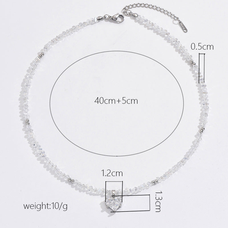 Beaded Crystal Heart Necklace for Women – Simple Dainty Fashion Jewelry
