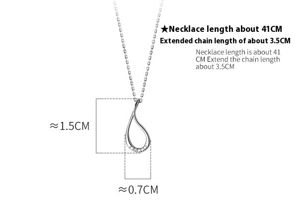 Silver Hollow Drop-Shaped Diamond-Studded Necklace