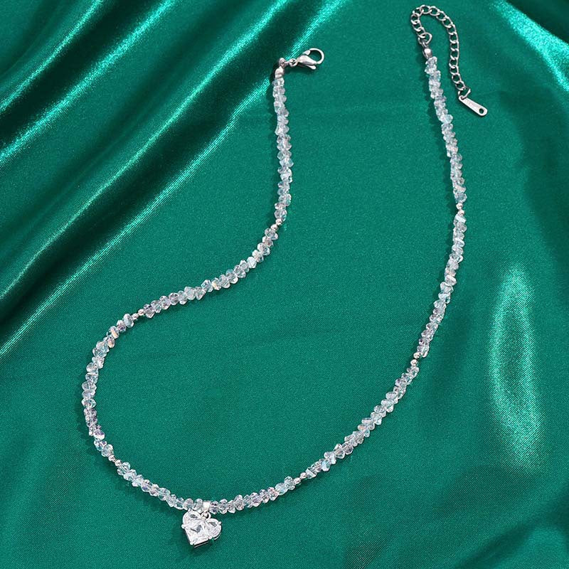 Beaded Crystal Heart Necklace for Women – Simple Dainty Fashion Jewelry