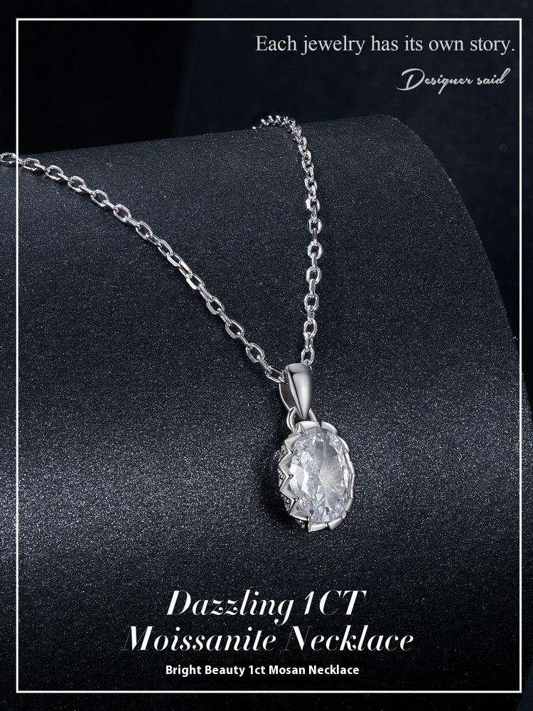 Light Luxury Drop-shaped 1 Karat Shining Moissanite Necklace S925 Sterling Silver White Gold Plated