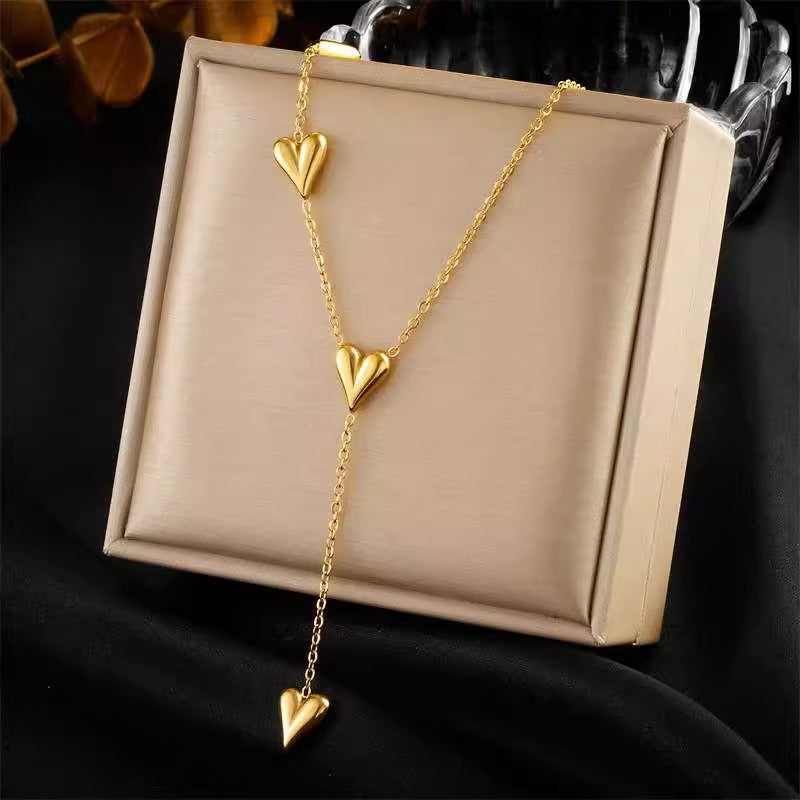 Simple Tassel Heart Necklace for Women Titanium Steel Pendant