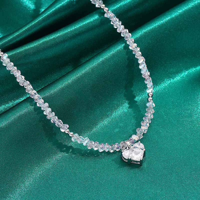 Beaded Crystal Heart Necklace for Women – Simple Dainty Fashion Jewelry