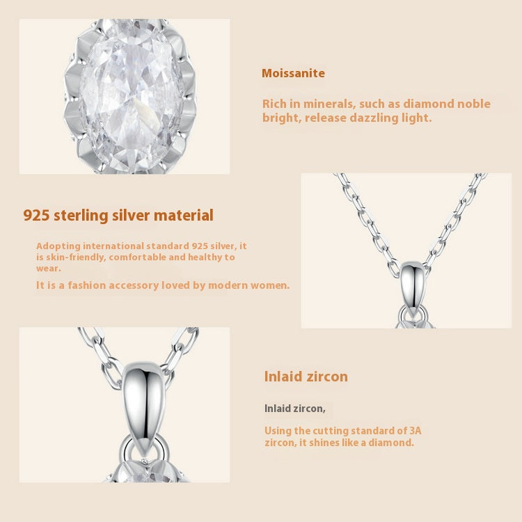 Light Luxury Drop-shaped 1 Karat Shining Moissanite Necklace S925 Sterling Silver White Gold Plated