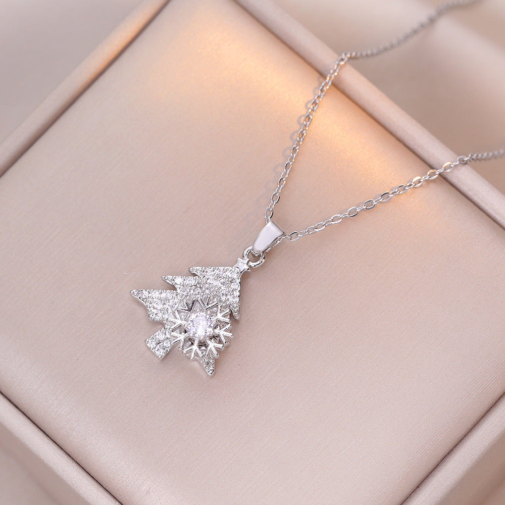 Women’s Snowflake Pendant Necklace – Christmas Tree Titanium Steel Jewelry
