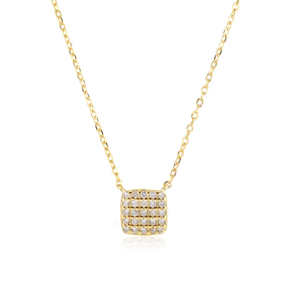 S925 Sterling Silver Square Stone Pendant Necklace for Women