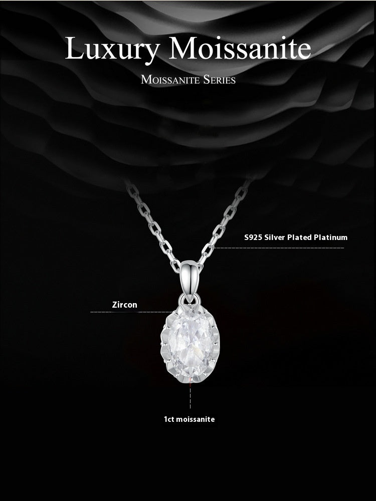 Light Luxury Drop-shaped 1 Karat Shining Moissanite Necklace S925 Sterling Silver White Gold Plated