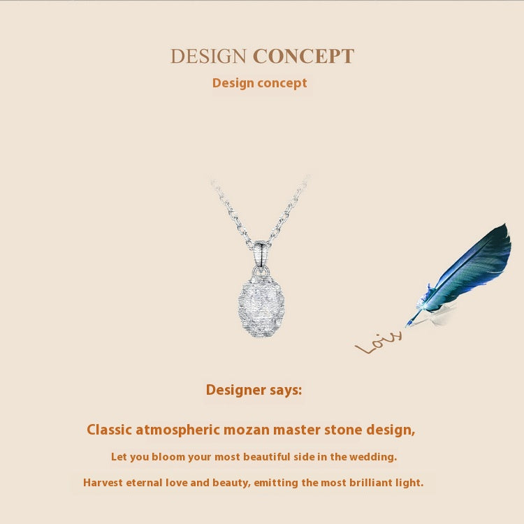 Light Luxury Drop-shaped 1 Karat Shining Moissanite Necklace S925 Sterling Silver White Gold Plated