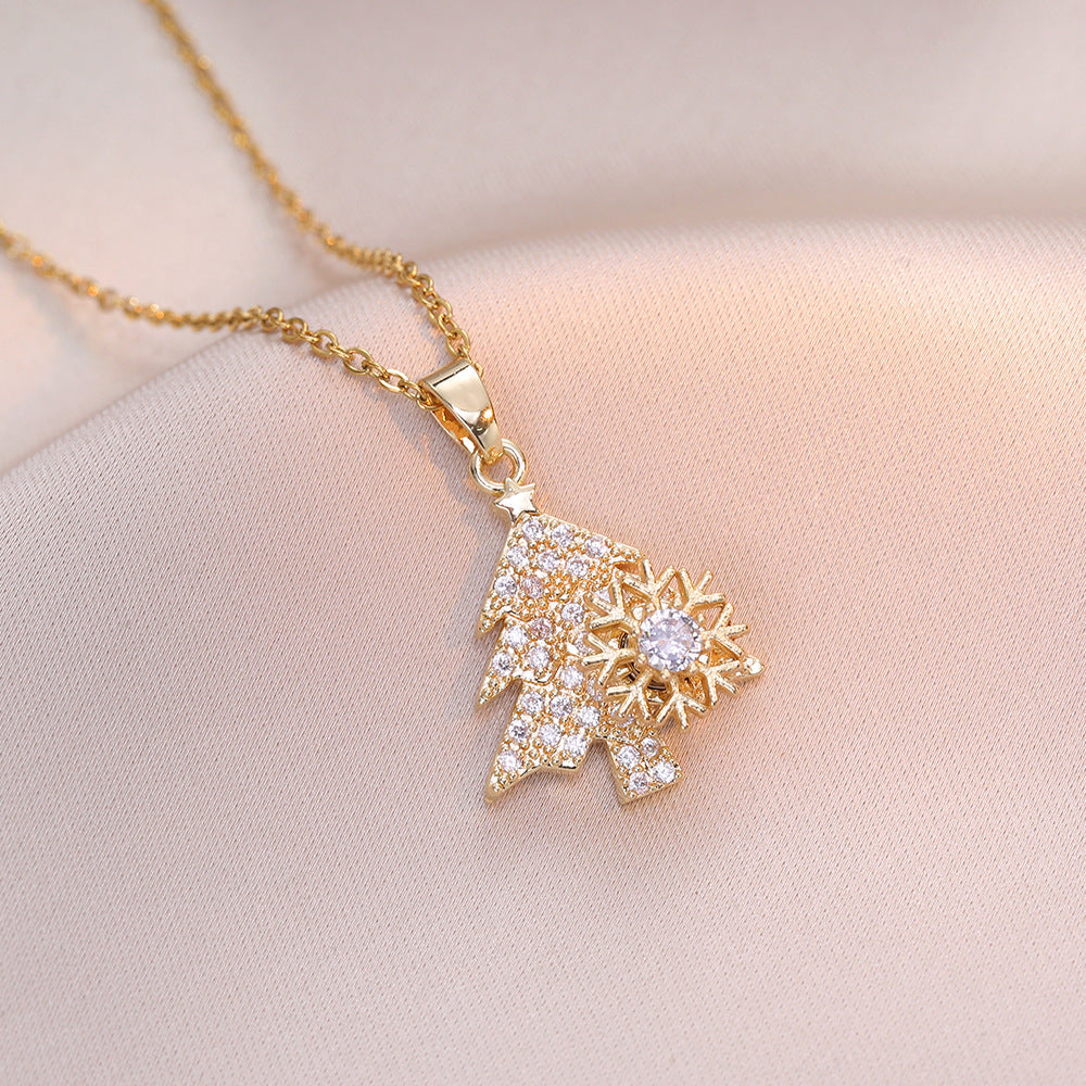Women’s Snowflake Pendant Necklace – Christmas Tree Titanium Steel Jewelry