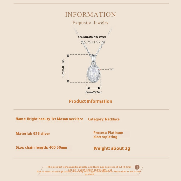 Light Luxury Drop-shaped 1 Karat Shining Moissanite Necklace S925 Sterling Silver White Gold Plated