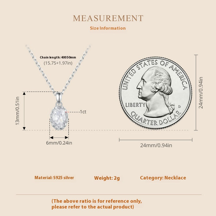 Light Luxury Drop-shaped 1 Karat Shining Moissanite Necklace S925 Sterling Silver White Gold Plated