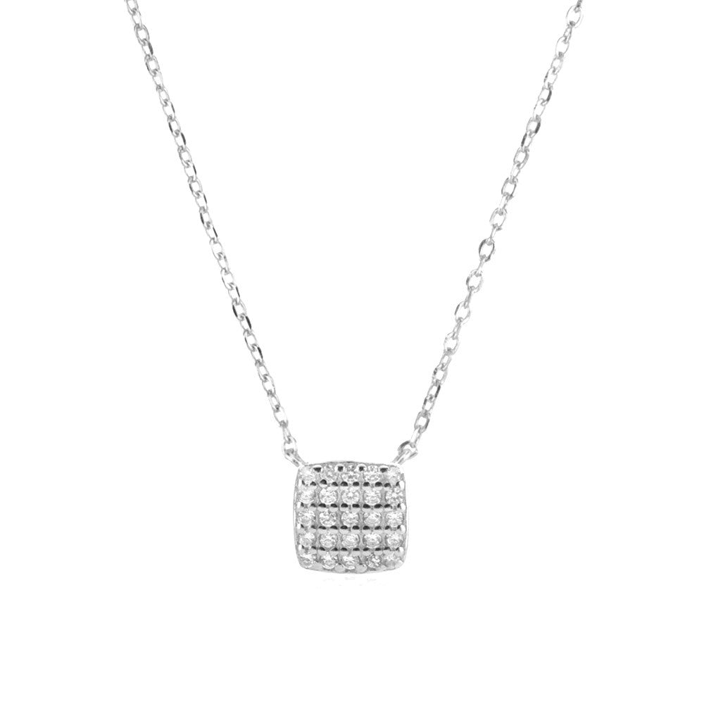 S925 Sterling Silver Square Stone Pendant Necklace for Women