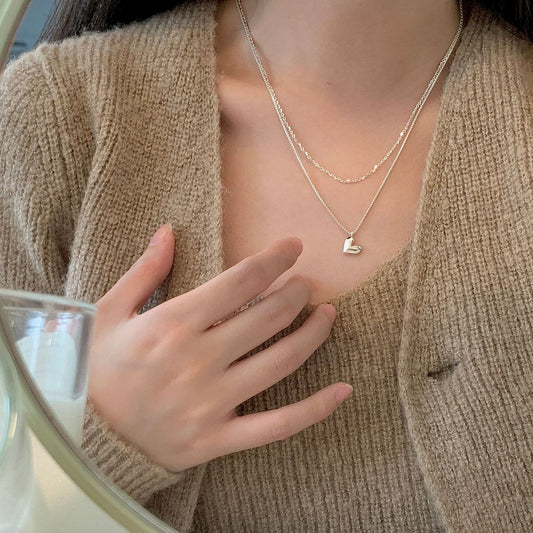 S925 Silver All-match Three-dimensional Heart Pendant Necklace For Women