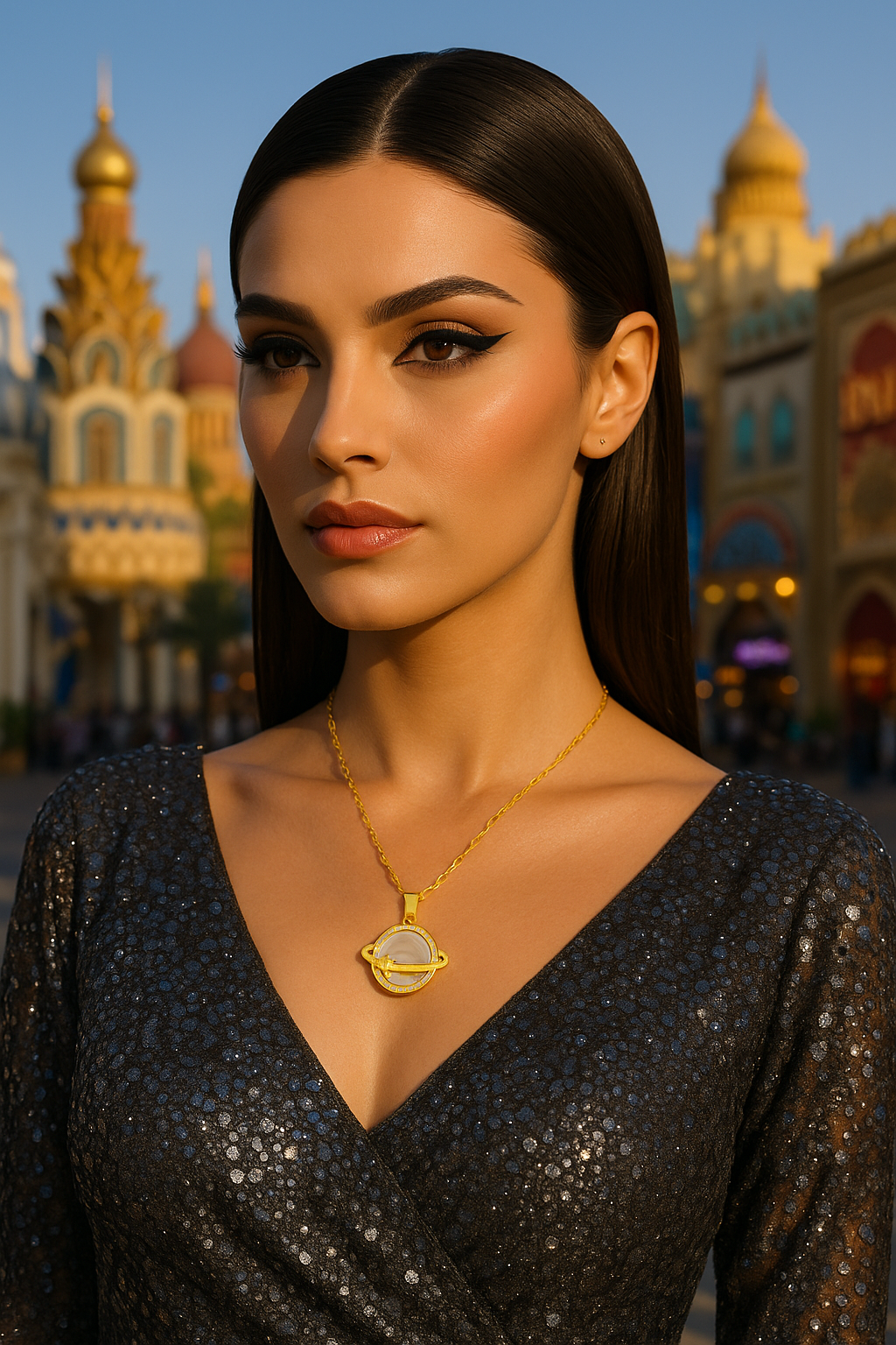 French Style Design Planet Opal Pendant Titanium Steel Necklace Non-fading Simple