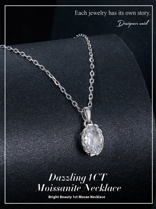 Light Luxury Drop-shaped 1 Karat Shining Moissanite Necklace S925 Sterling Silver White Gold Plated
