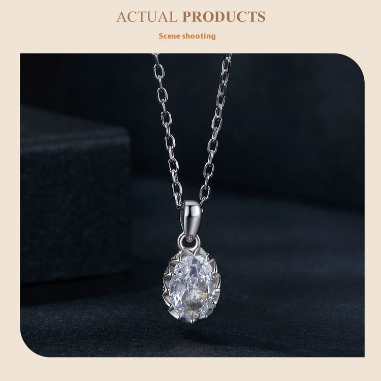 Light Luxury Drop-shaped 1 Karat Shining Moissanite Necklace S925 Sterling Silver White Gold Plated