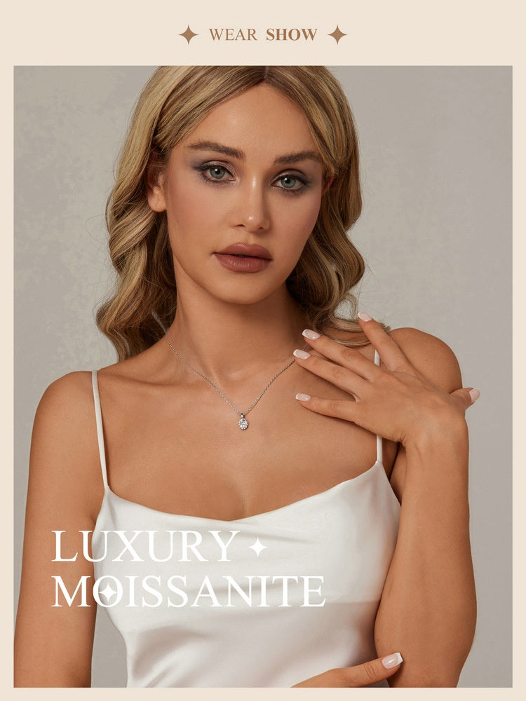 Light Luxury Drop-shaped 1 Karat Shining Moissanite Necklace S925 Sterling Silver White Gold Plated