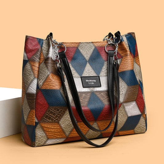 Retro Geometric Shoulder Bag for Women – Large Capacity Fashion Tote